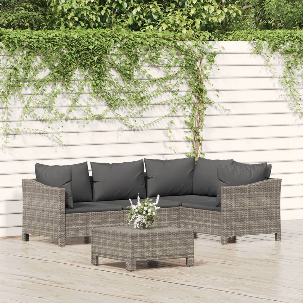 vidaXL 5-tlg. Garten-Lounge-Set mit Kissen Grau Poly Rattan