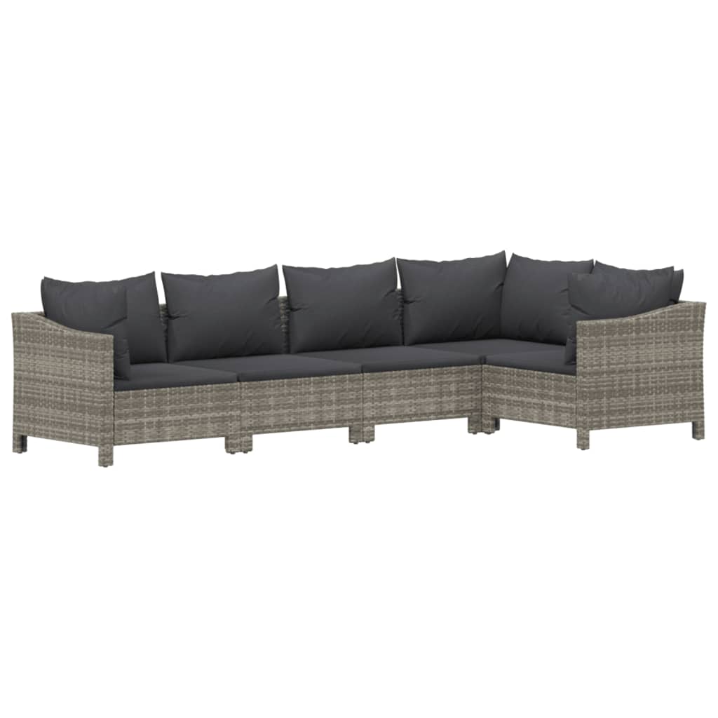 vidaXL 5-delige Loungeset met kussens poly rattan grijs afbeelding