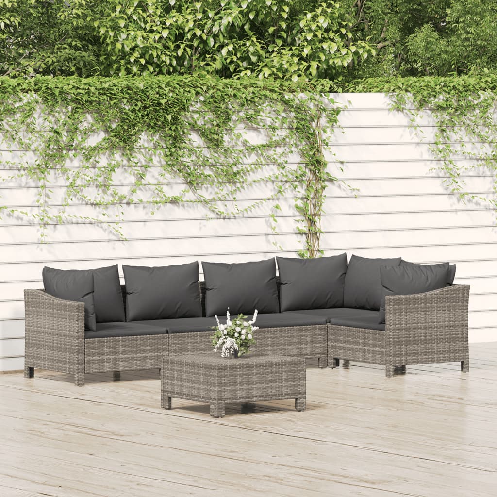 vidaXL Set mobilier de grădină cu perne, 6 piese, gri, poliratan