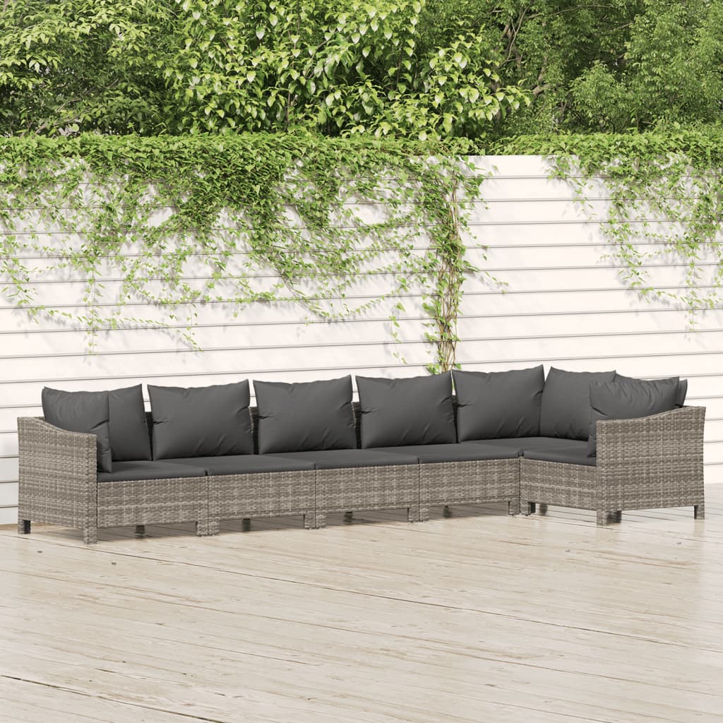 vidaXL Set mobilier de grădină cu perne, 6 piese, gri, poliratan