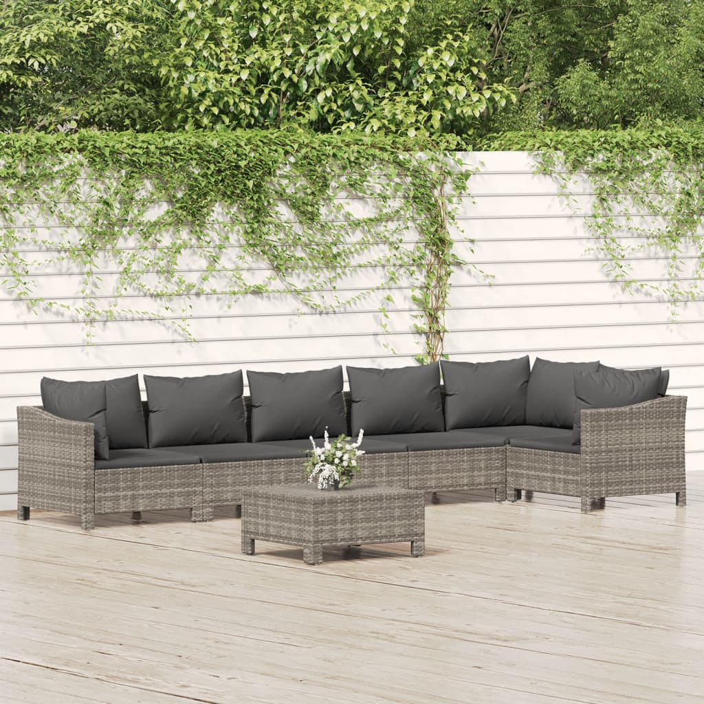 vidaXL 7-tlg. Garten-Lounge-Set mit Kissen Grau Poly Rattan