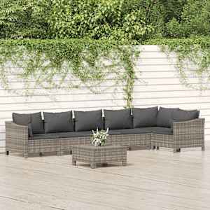 Vrtna sedežna garnitura 7-delna z blazinami siv poli ratan