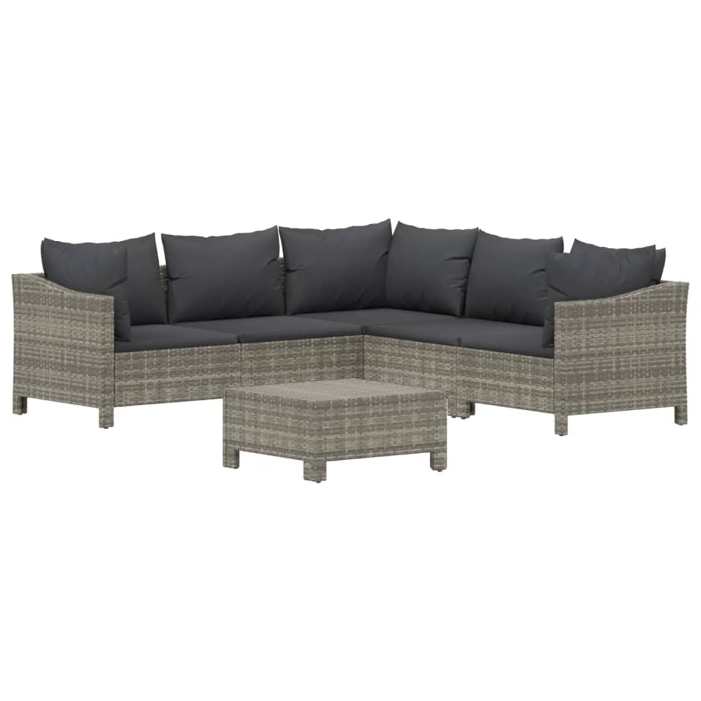 vidaXL 6-delige Loungeset met kussens poly rattan grijs afbeelding