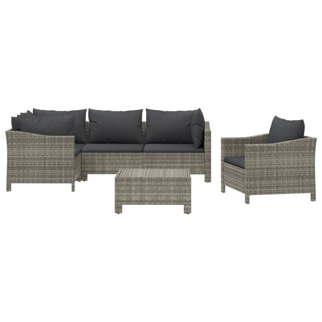 Thumbnail - vidaXL 6-tlg. Garten-Lounge-Set mit Kissen Grau Poly Rattan