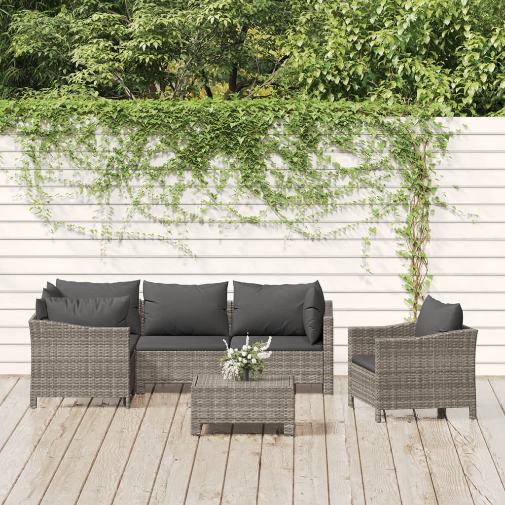 vidaXL 6-tlg. Garten-Lounge-Set mit Kissen Grau Poly Rattan