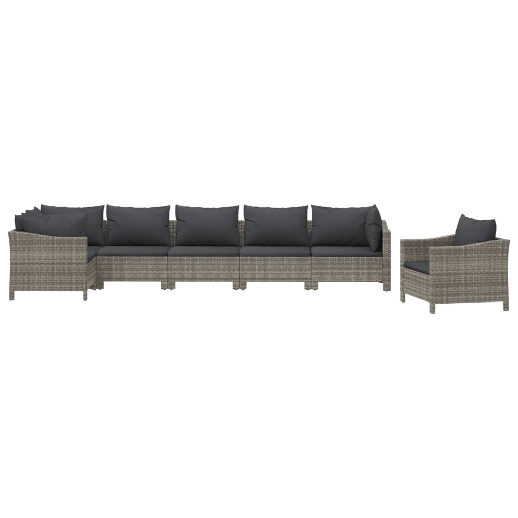 vidaXL 7-delige Loungeset met kussens poly rattan grijs afbeelding