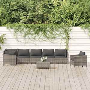 Vrtna sedežna garnitura 8-delna z blazinami siva poli ratan