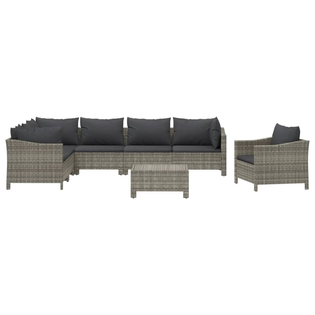vidaXL 8-delige Loungeset met kussens poly rattan grijs afbeelding