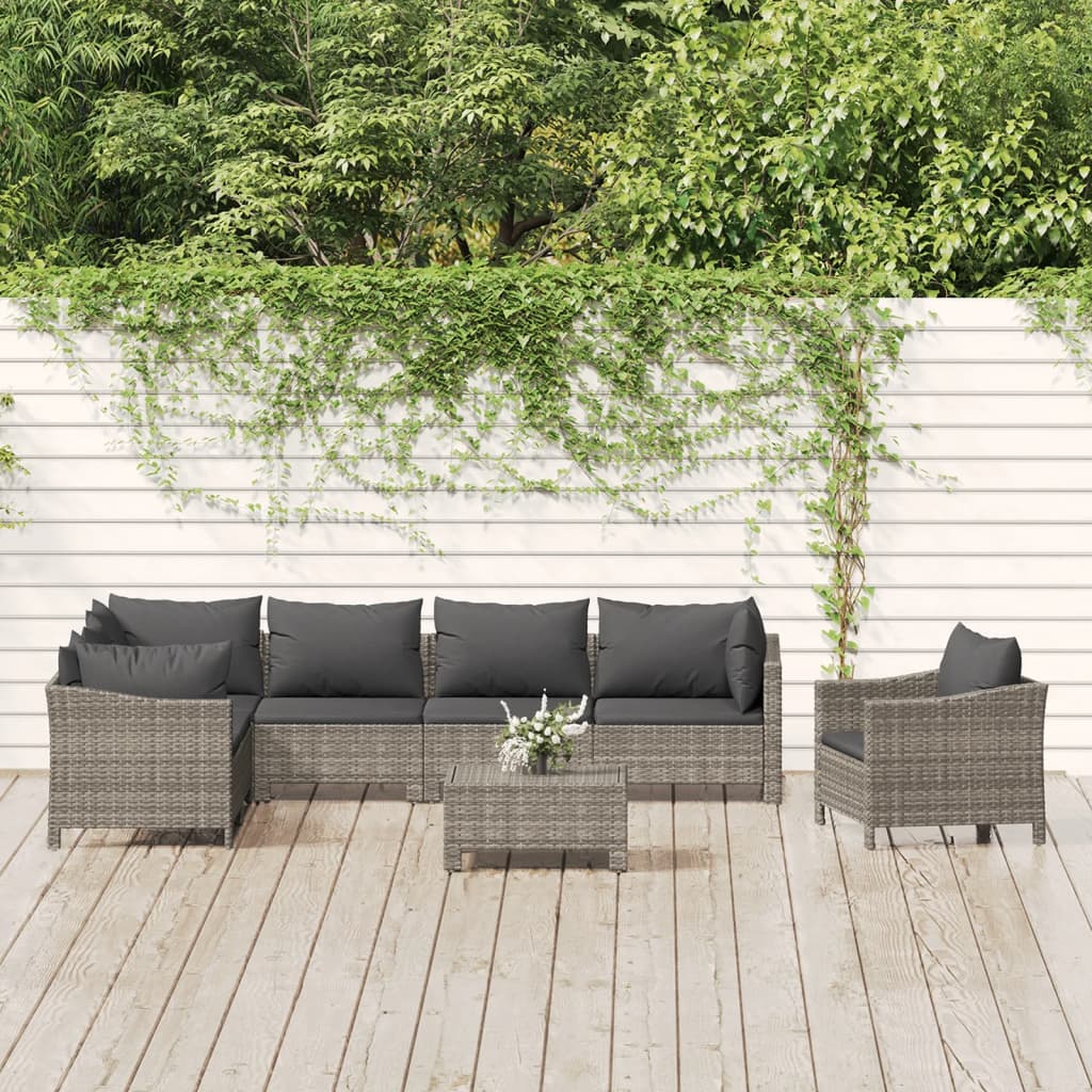 vidaXL 8-tlg. Garten-Lounge-Set mit Kissen Grau Poly Rattan