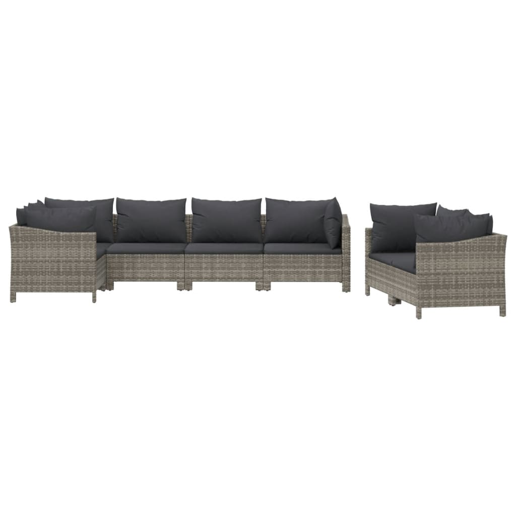 vidaXL 7-delige Loungeset met kussens poly rattan grijs afbeelding