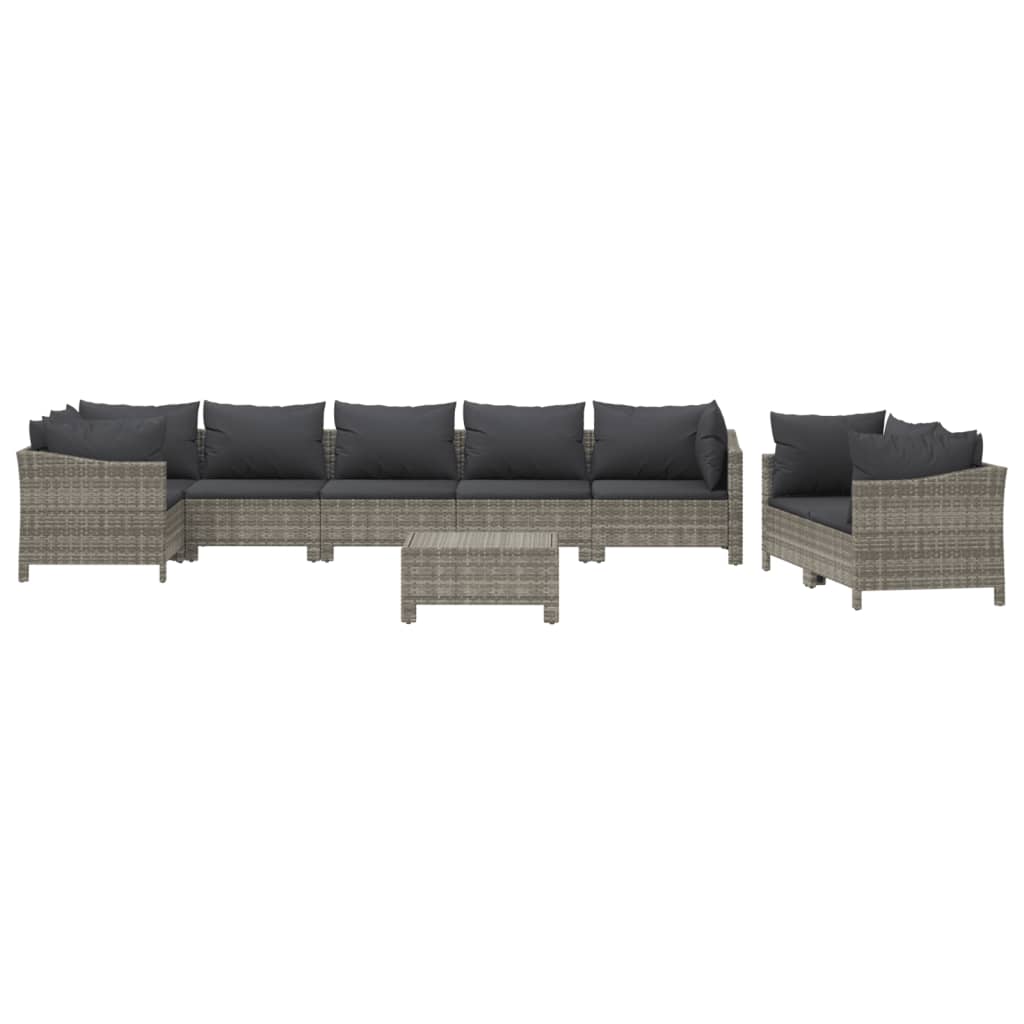 vidaXL 9-delige Loungeset met kussens poly rattan grijs afbeelding