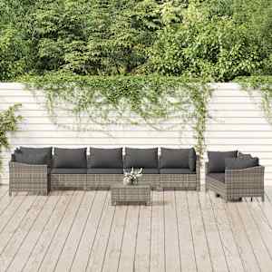 Vrtna sedežna garnitura 9-delna z blazinami siv poli ratan