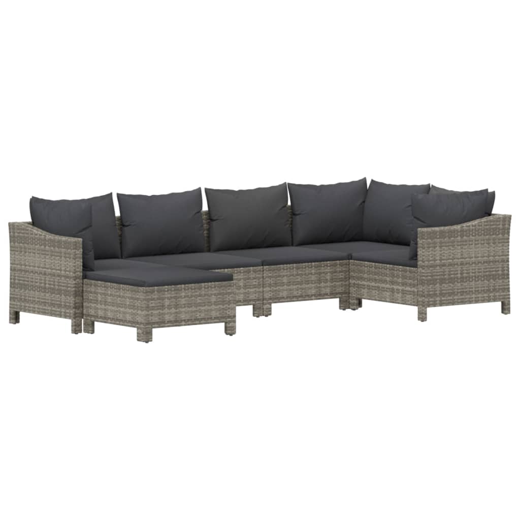 vidaXL 6-delige Loungeset met kussens poly rattan grijs afbeelding