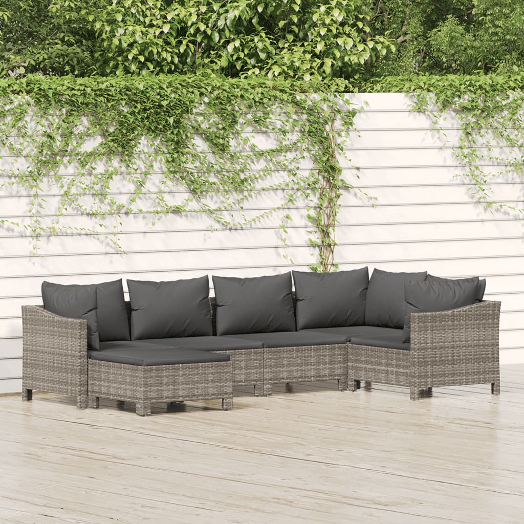 vidaXL Set mobilier de grădină cu perne, 6 piese, gri, poliratan