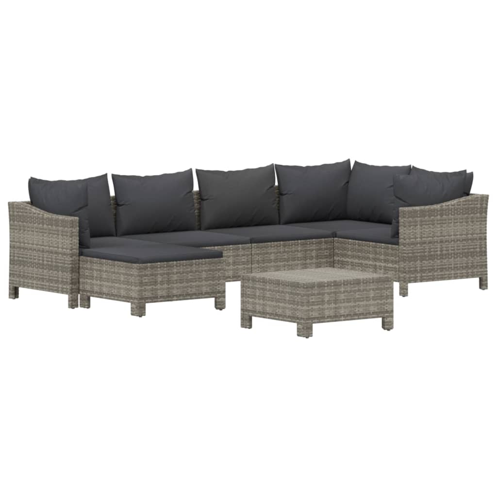 vidaXL 7-delige Loungeset met kussens poly rattan grijs afbeelding