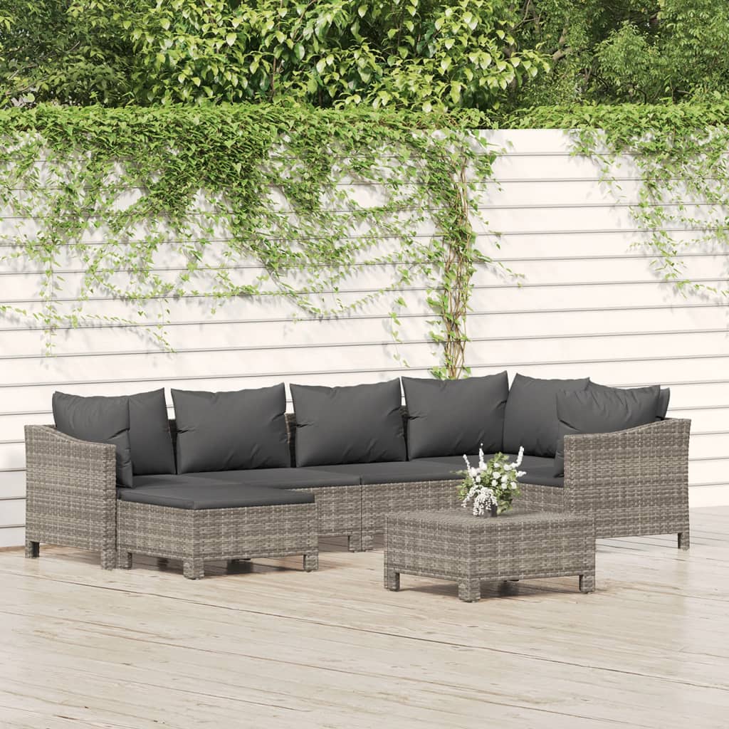 vidaXL Set mobilier de grădină cu perne, 7 piese, gri, poliratan