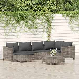 Vrtna sedežna garnitura 7-delna z blazinami siv poli ratan