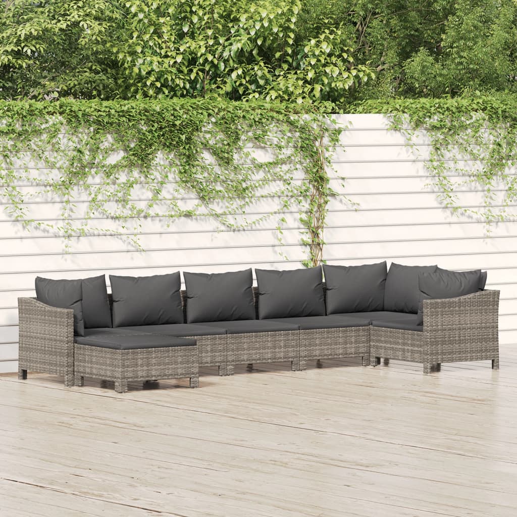 vidaXL 7-tlg. Garten-Lounge-Set mit Kissen Grau Poly Rattan