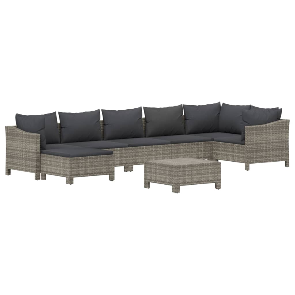 vidaXL 8-delige Loungeset met kussens poly rattan grijs afbeelding