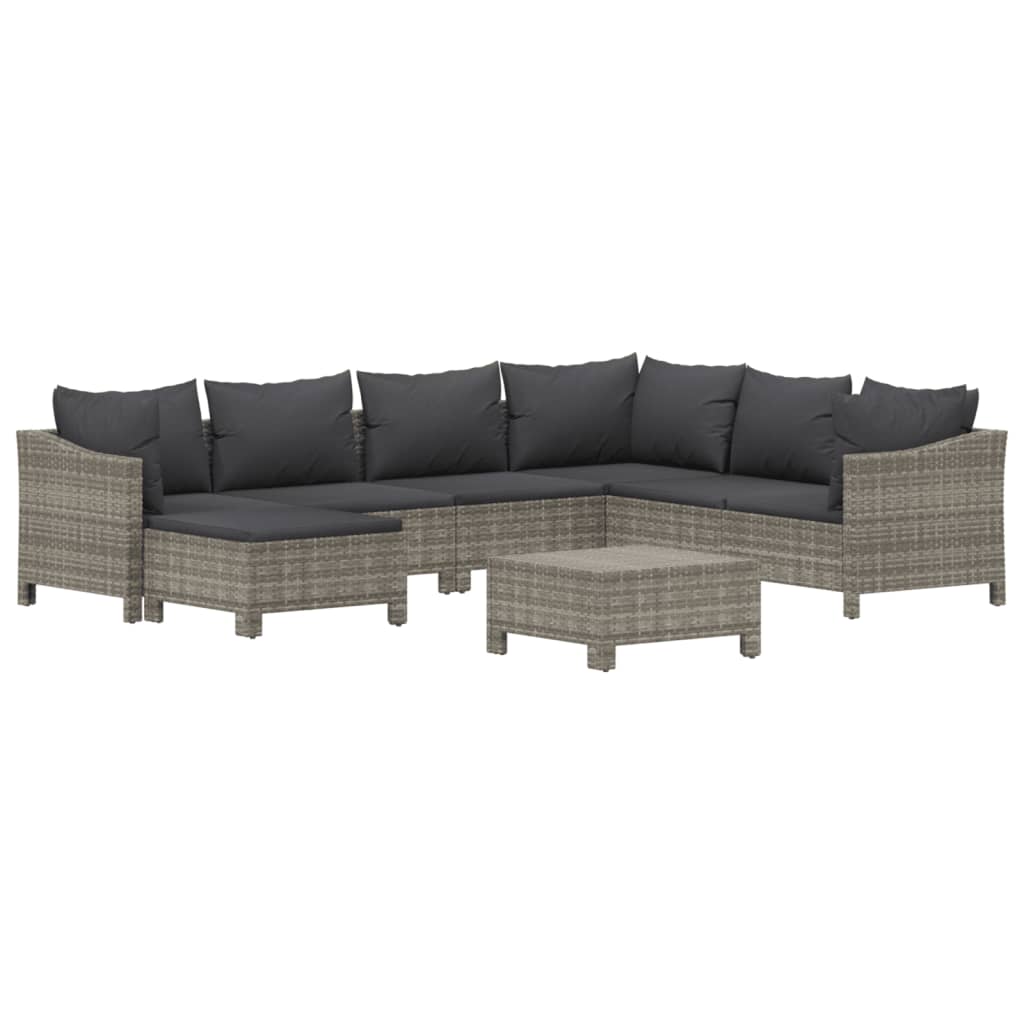 vidaXL 8-delige Loungeset met kussens poly rattan grijs afbeelding