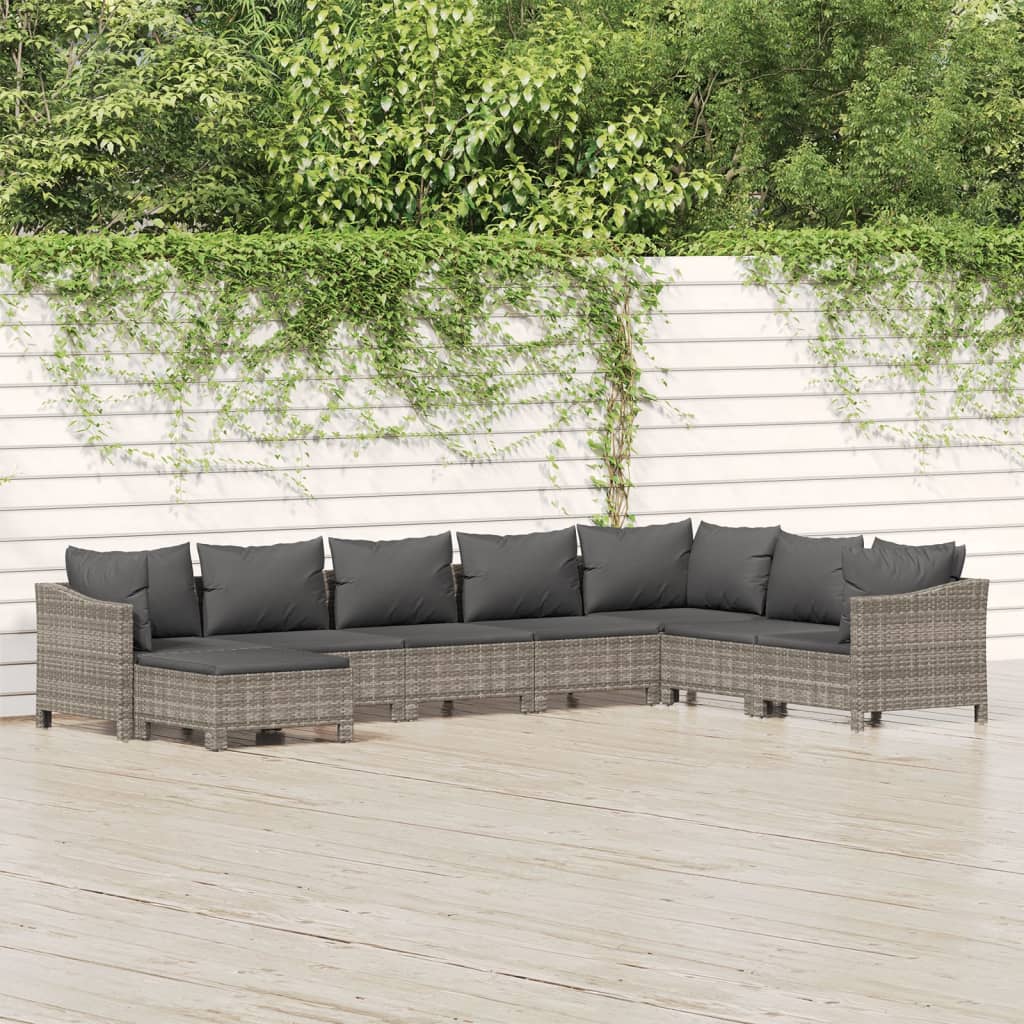 vidaXL Set mobilier de grădină cu perne, 8 piese, gri, poliratan
