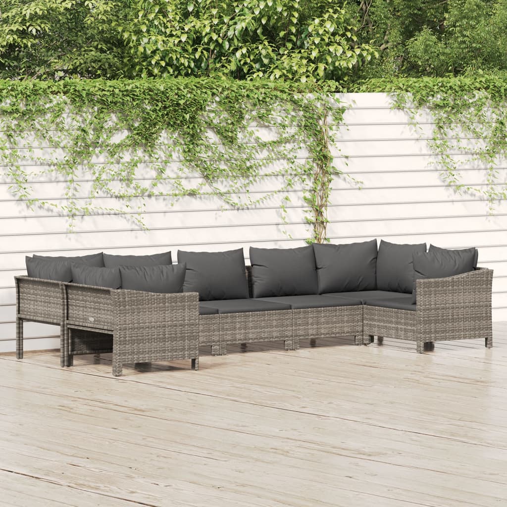 vidaXL 7-tlg. Garten-Lounge-Set mit Kissen Grau Poly Rattan