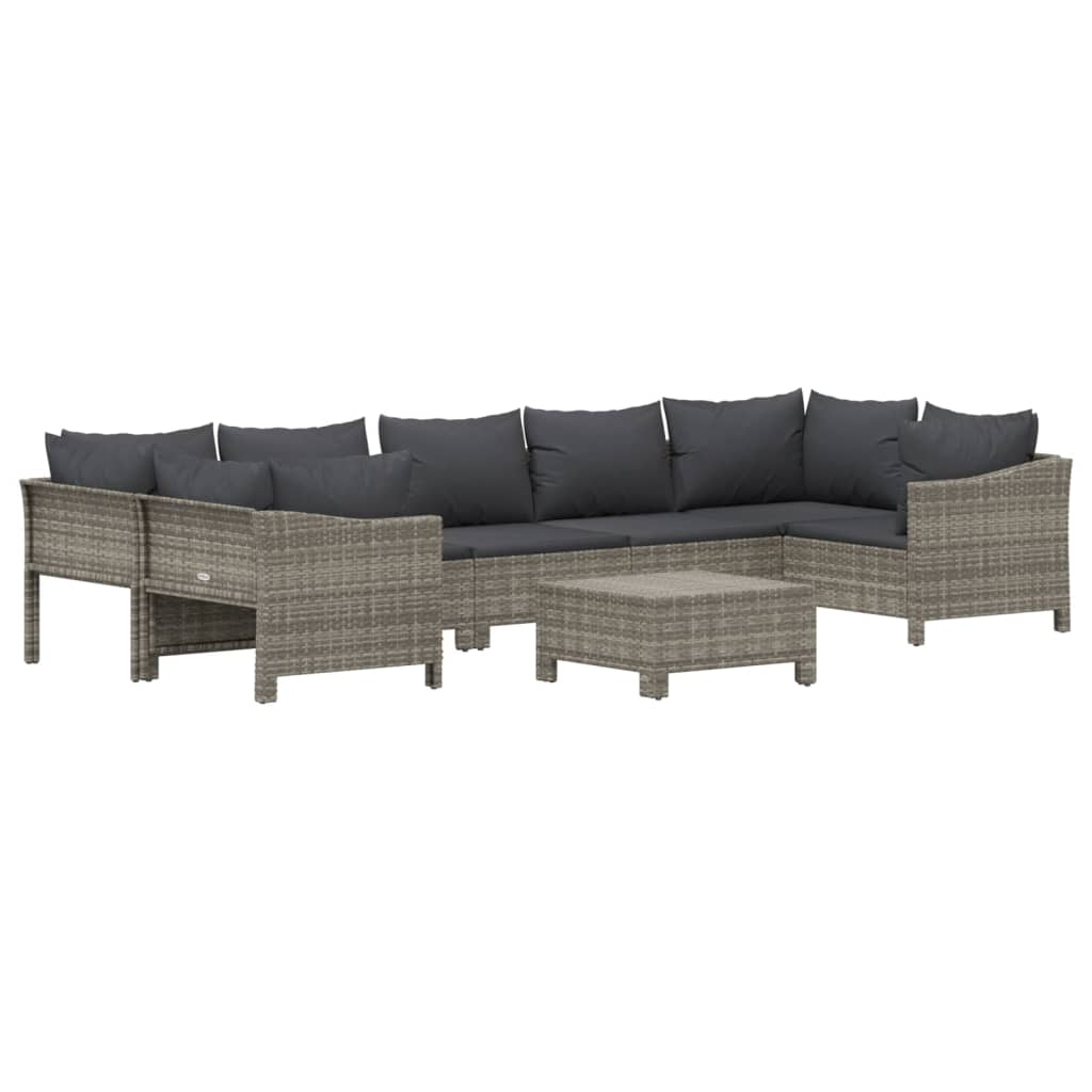 vidaXL Set mobilier de grădină cu perne, 8 piese, gri, poliratan