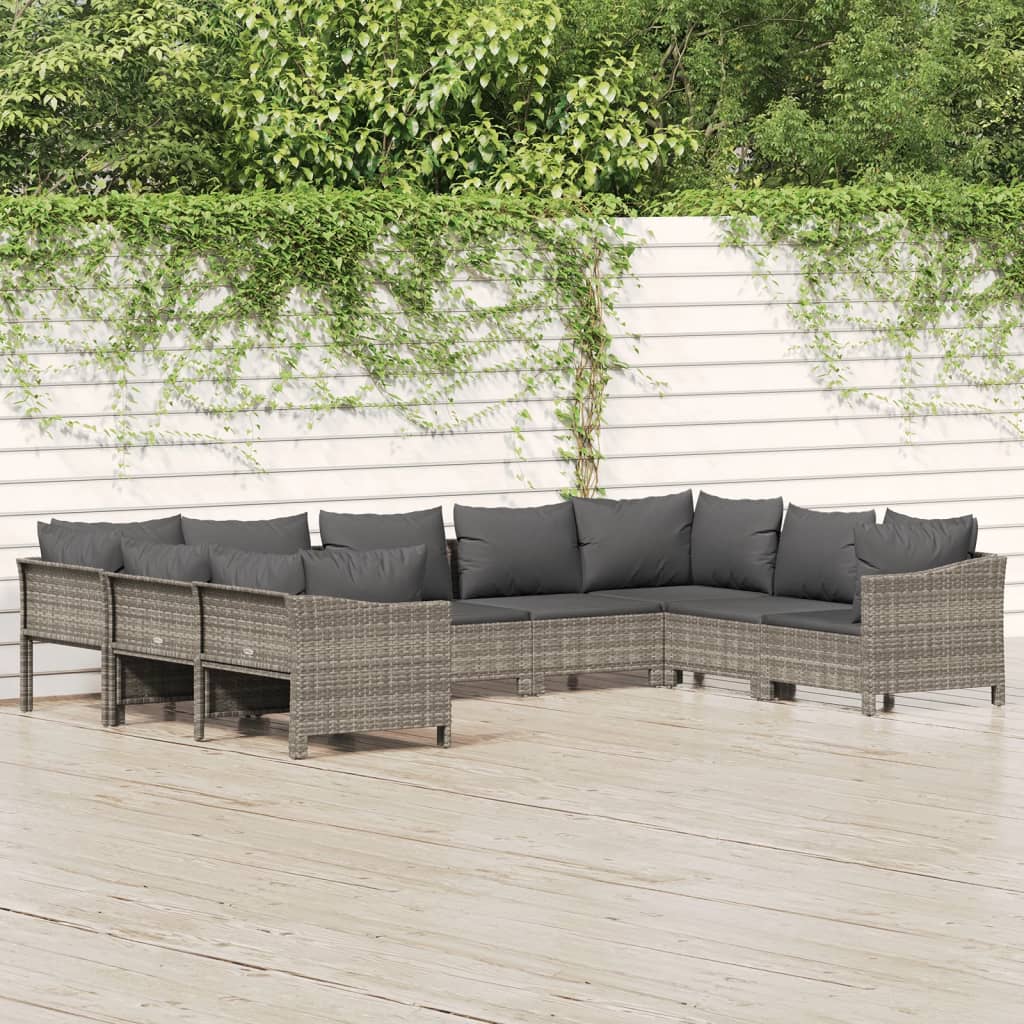 vidaXL 9-tlg. Garten-Lounge-Set mit Kissen Grau Poly Rattan