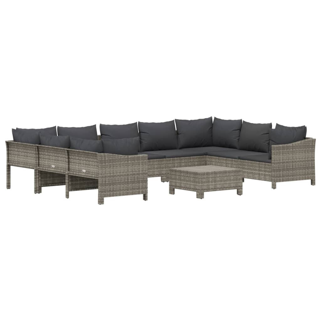 vidaXL 10-delige Loungeset met kussens poly rattan grijs afbeelding