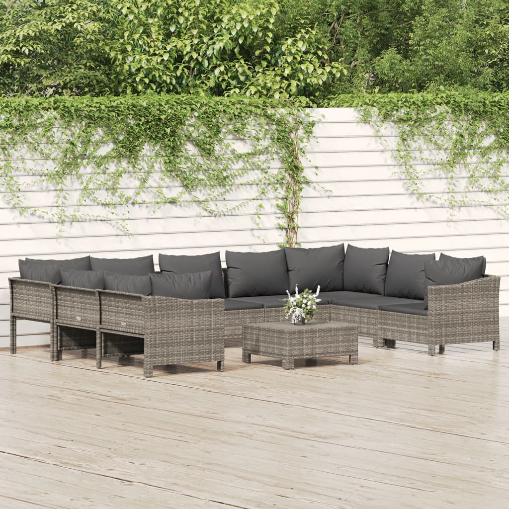 vidaXL Set mobilier de grădină cu perne, 10 piese, gri, poliratan