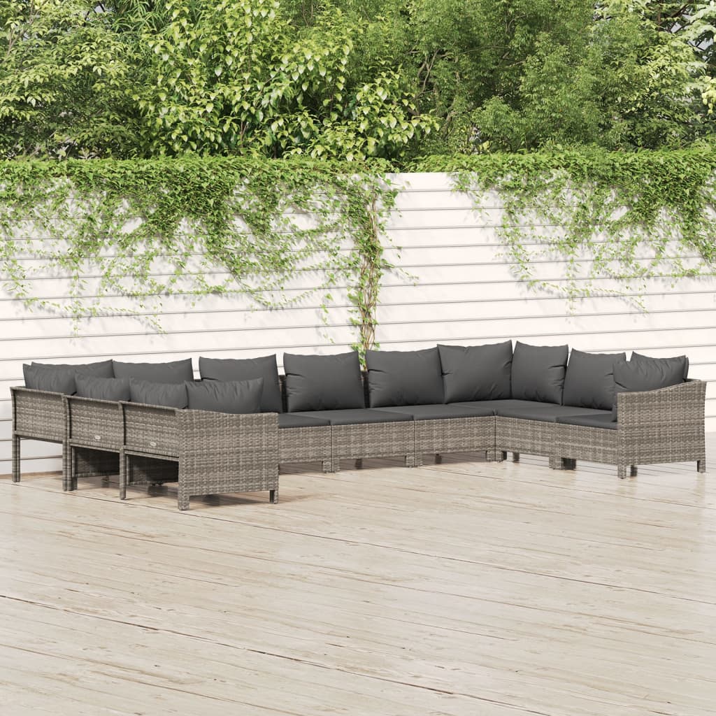 vidaXL Set mobilier de grădină cu perne, 10 piese, gri, poliratan