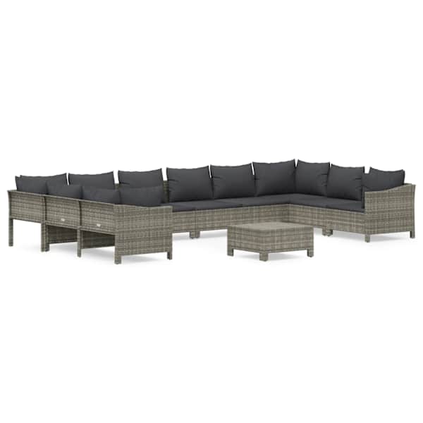 vidaXL 11-osaline aiam&ouml;&ouml;bli komplekt patjadega, hall, pol&uuml;rotang