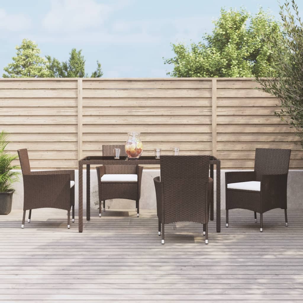 Patio Dining Set Set of 4 Brown Poly Rattan 5 Piece Set