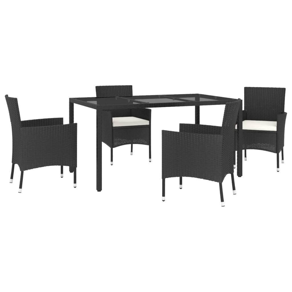 vidaXL 5-delige Tuinset met kussens poly rattan zwart afbeelding