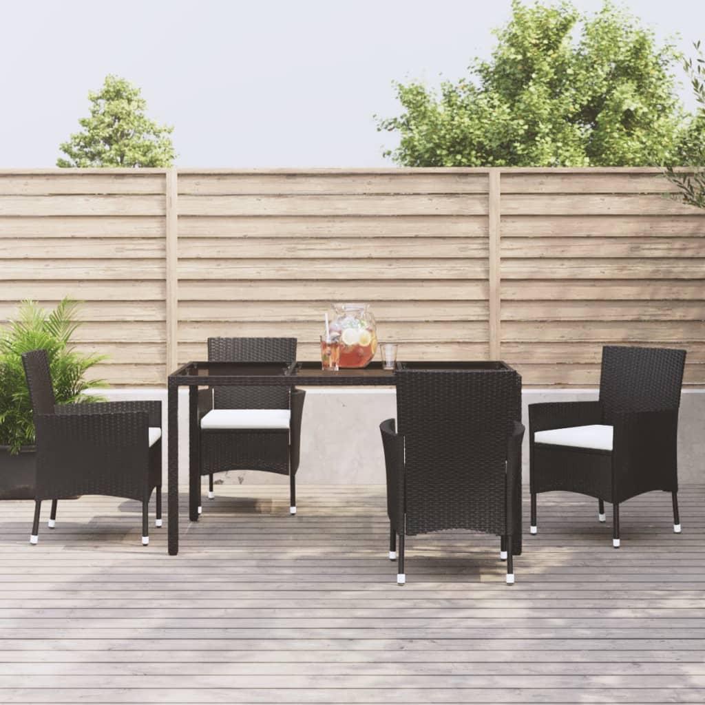 vidaXL 5-tlg. Garten-Essgruppe mit Kissen Schwarz Poly Rattan