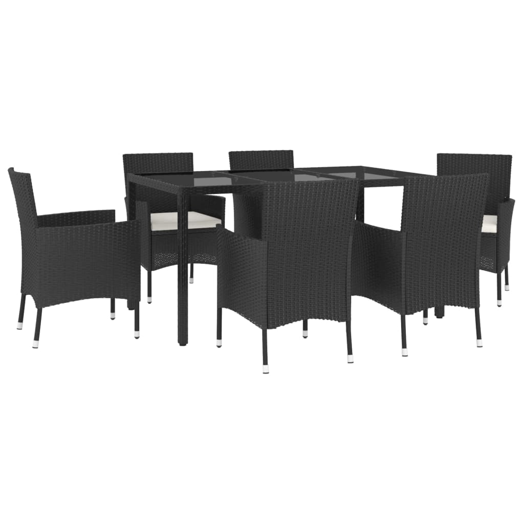 vidaXL 7-delige Tuinset met kussens poly rattan zwart afbeelding