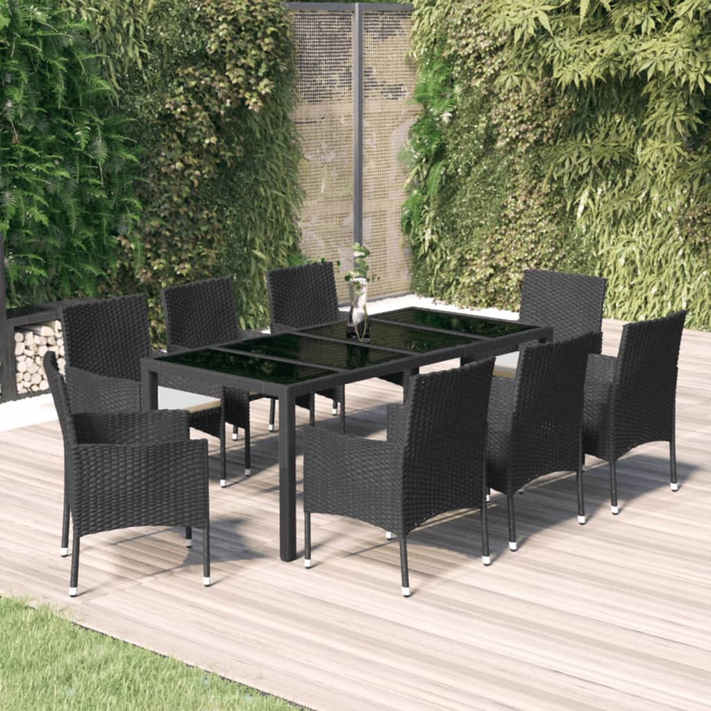 vidaXL Mobilier à dîner de jardin 9pcs et coussins noir résine tressée