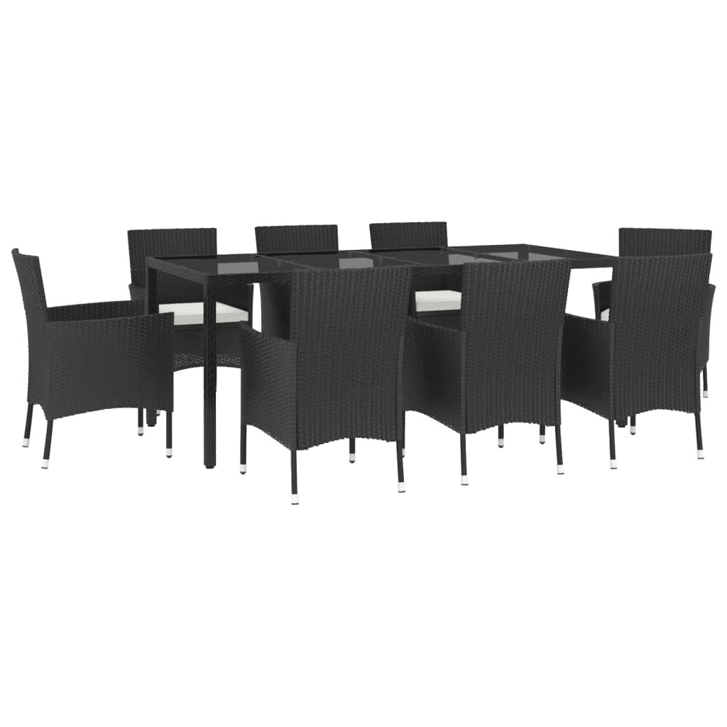 Thumbnail - vidaXL 9-tlg. Garten-Essgruppe mit Kissen Schwarz Poly Rattan