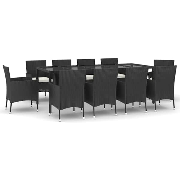 vidaXL 11-osaline aiam&ouml;&ouml;bli komplekt patjadega, must, pol&uuml;rotang