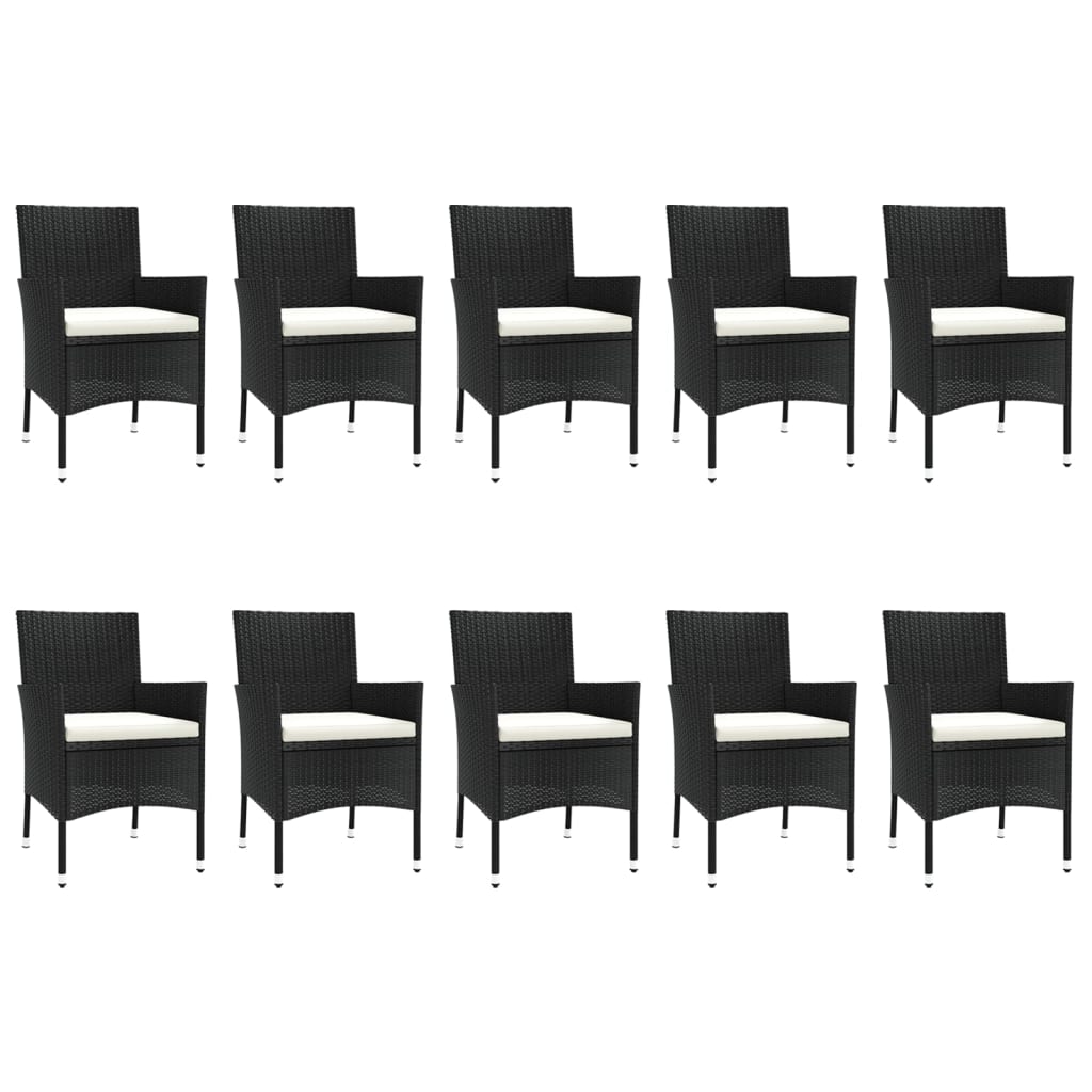 Set mobilier de exterior cu perne, 11 piese, negru, poliratan