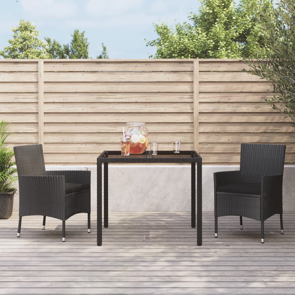 vidaXL 3-tlg. Garten-Essgruppe mit Kissen Schwarz Poly Rattan