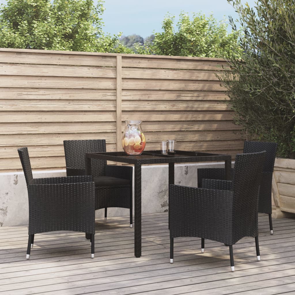 vidaXL 5-tlg. Garten-Essgruppe mit Kissen Schwarz Poly Rattan