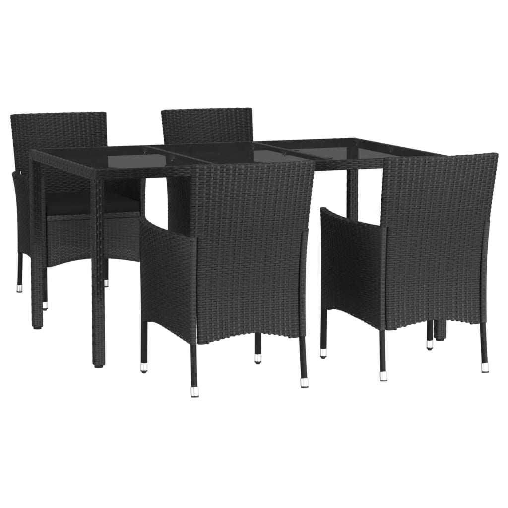 Thumbnail - vidaXL 5-tlg. Garten-Essgruppe mit Kissen Schwarz Poly Rattan
