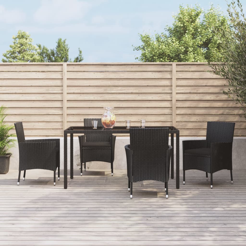 vidaXL 5-tlg. Garten-Essgruppe mit Kissen Schwarz Poly Rattan