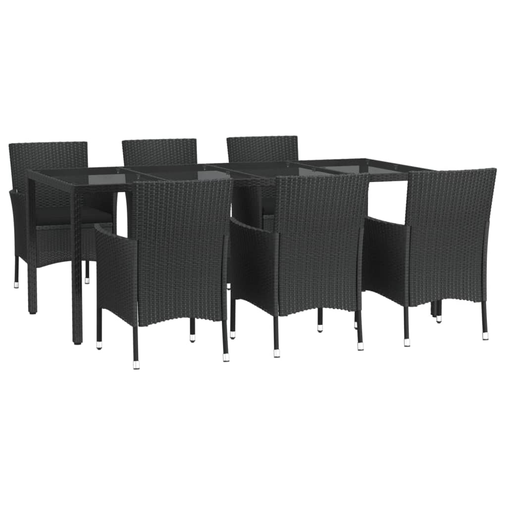vidaXL 7-delige Tuinset met kussens poly rattan zwart afbeelding