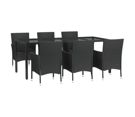 vidaXL Ensemble &agrave; manger de jardin coussins 7pcs Noir R&eacute;sine tress&eacute;e