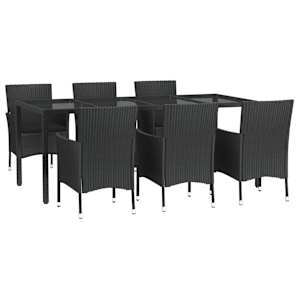 vidaXL Ensemble &agrave; manger de jardin coussins 7pcs Noir R&eacute;sine tress&eacute;e