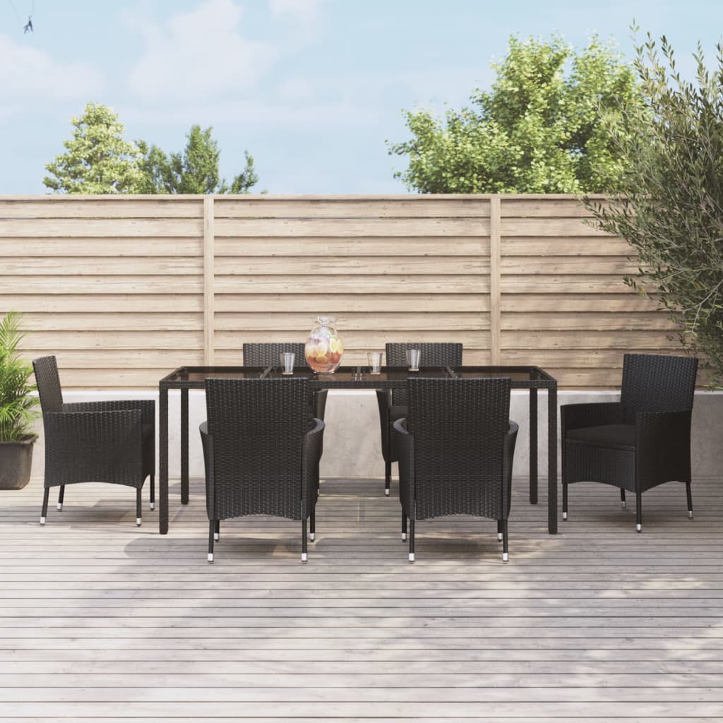 vidaXL 7-tlg. Garten-Essgruppe mit Kissen Schwarz Poly Rattan