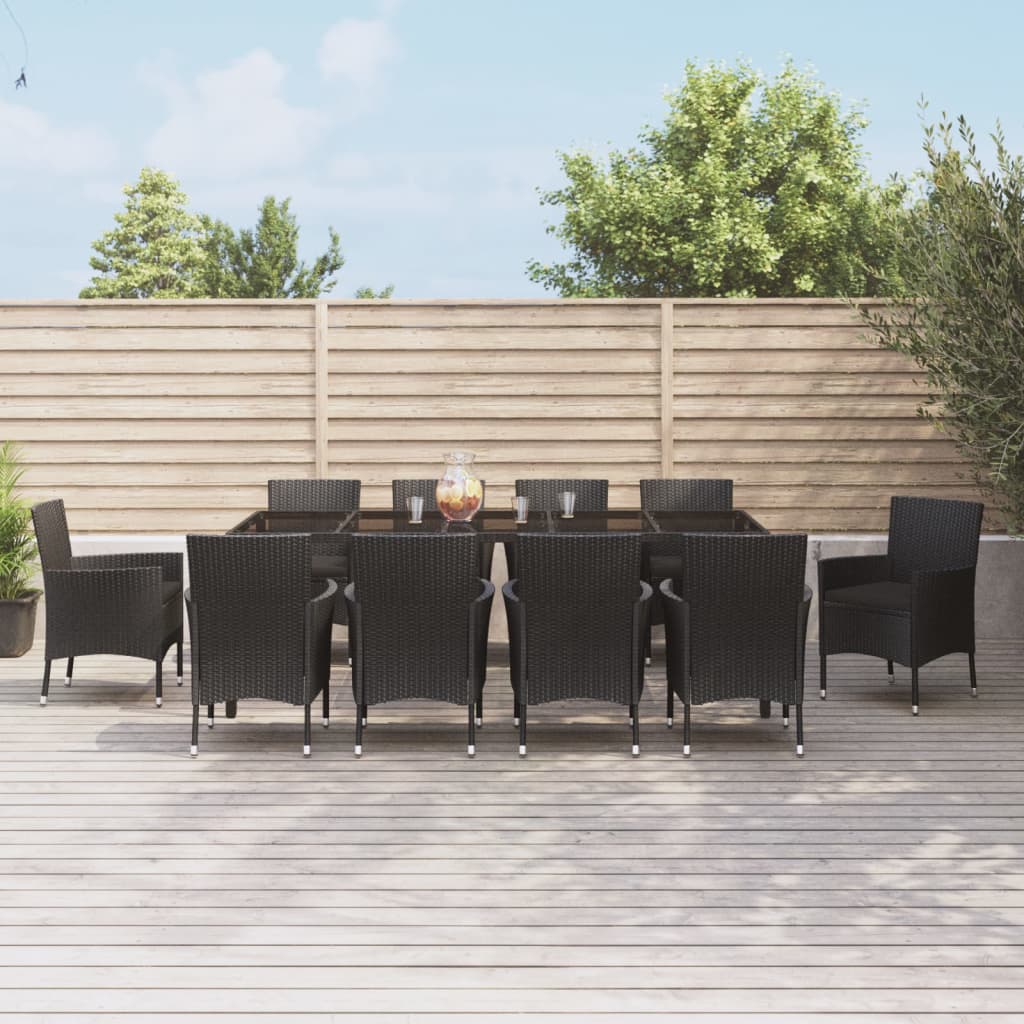 vidaXL 11-tlg. Garten-Essgruppe mit Kissen Schwarz Poly Rattan