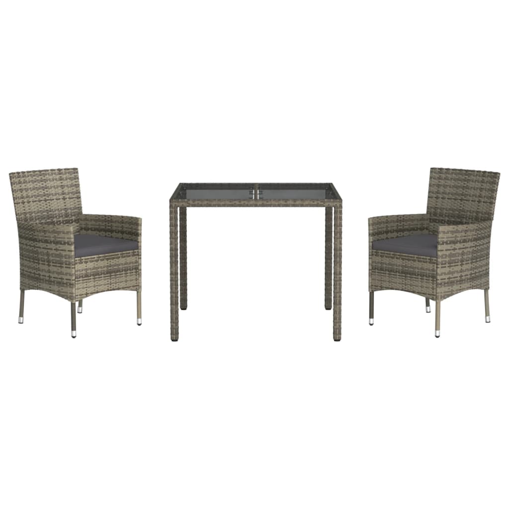 vidaXL 3-delige Tuinset met kussens poly rattan grijs afbeelding